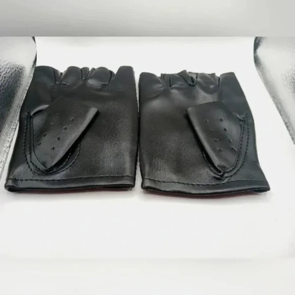 Lot Of 2 Fingerless Gloves Faux Leather Studded + Skelton Print-Black-Unisex